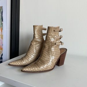 Tan croc Naplack leather Booties | L’intervalle
